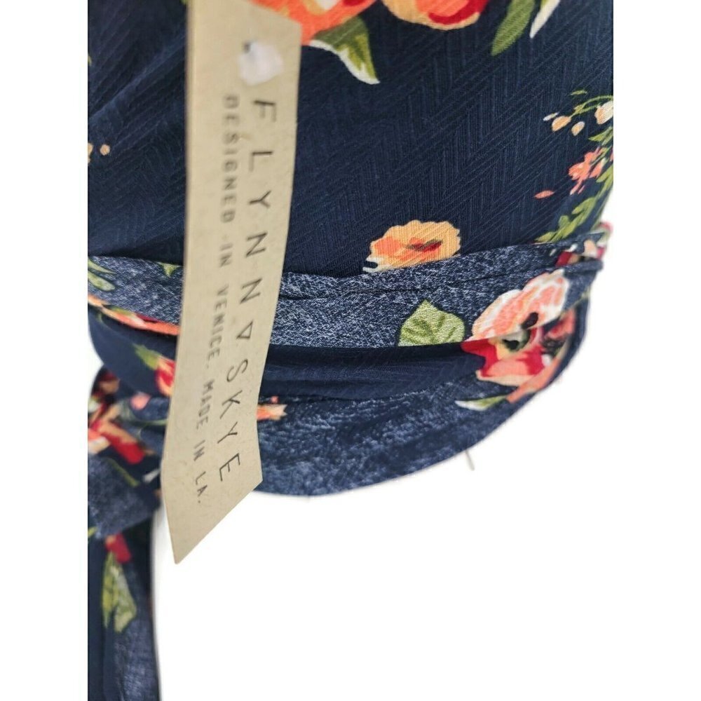 New Flynn Skye Navy Poppy Wrap Top Womens S Floral Challis Short Sleeve - Picture 2 of 6